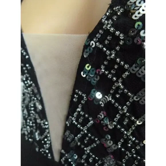 $458 X by NBD Black Beaded Silver Sequin Blanka Dress Cutout X Back XS NWT - Picture 10 of 12